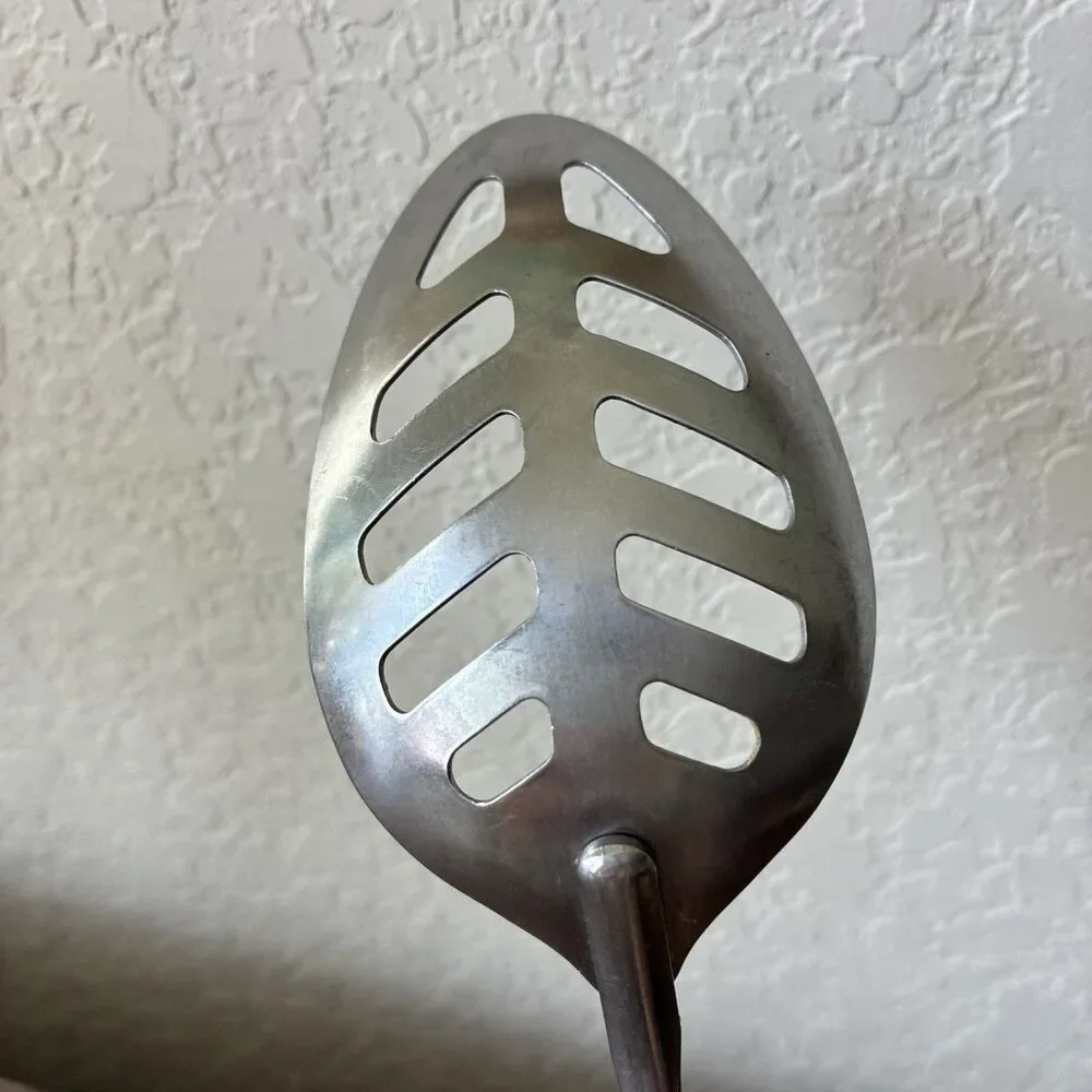 Vtg Androck Slotted Serving Spoon, Catalin Bullet Handle Stainless, USA, 1930s